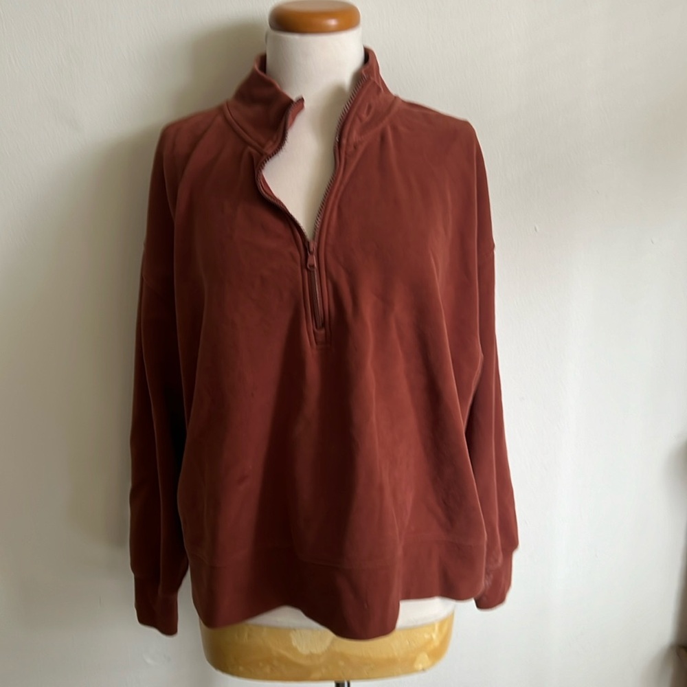 Fabletics Cropped Rust Brown Quarter Zip Sweatshirt 3X